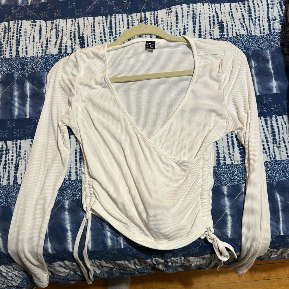SHEIN white Ruched Wrap Blouse